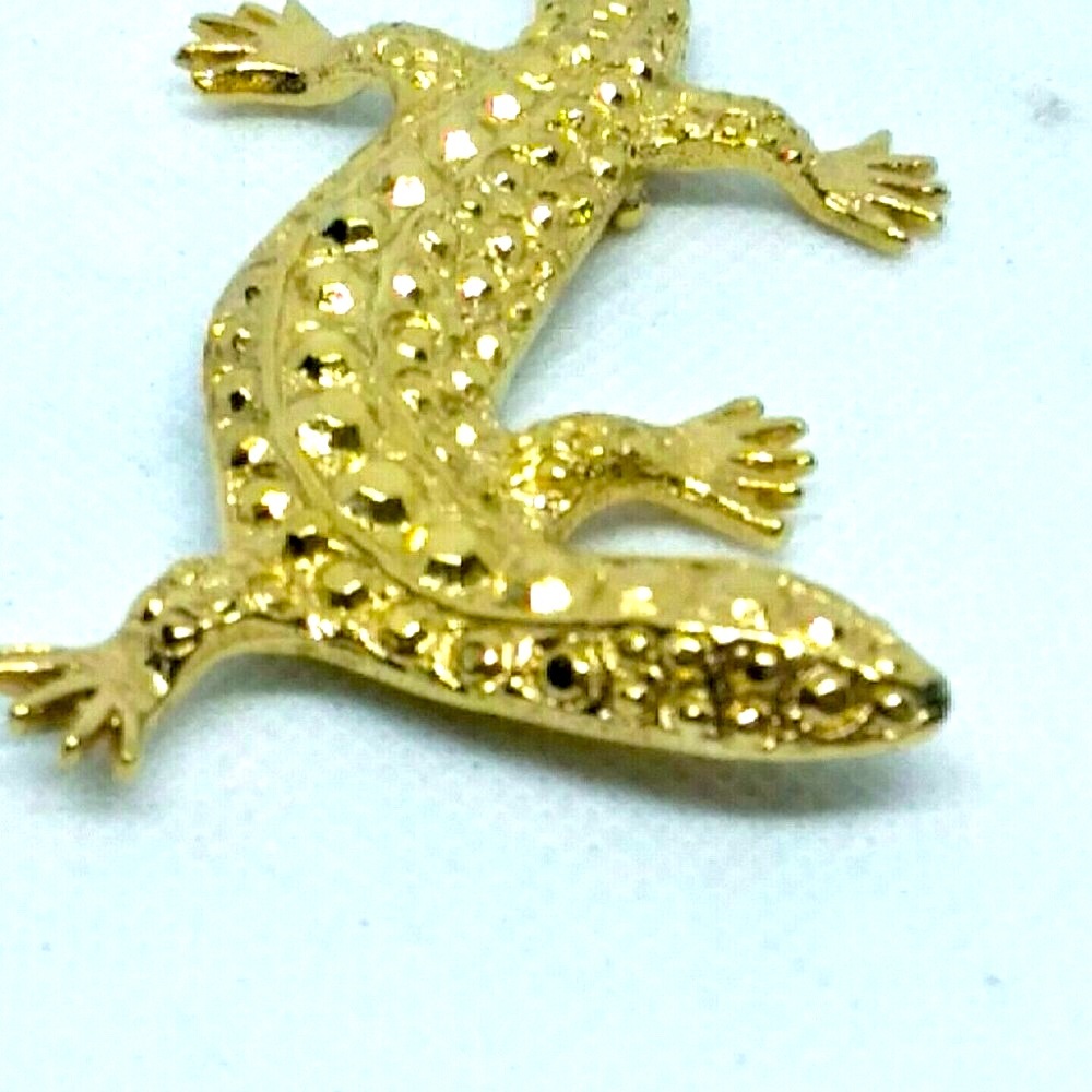 Gold Lizard Brooch Pin Large